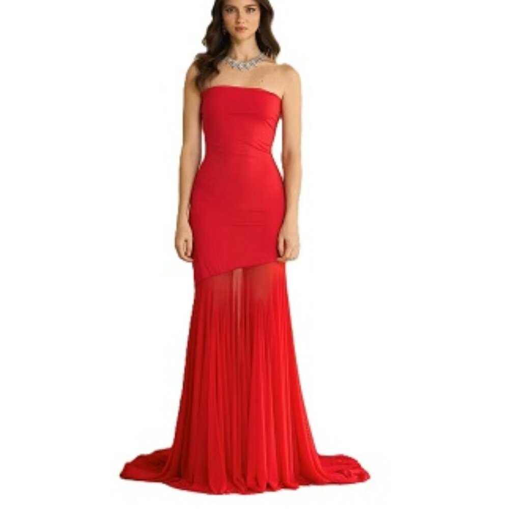 NWT Luxxel Strapless Red Maxi Dress, Size M
